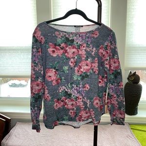 Pink Clover Floral Long Sleeve Button Back Top Sz M EUC